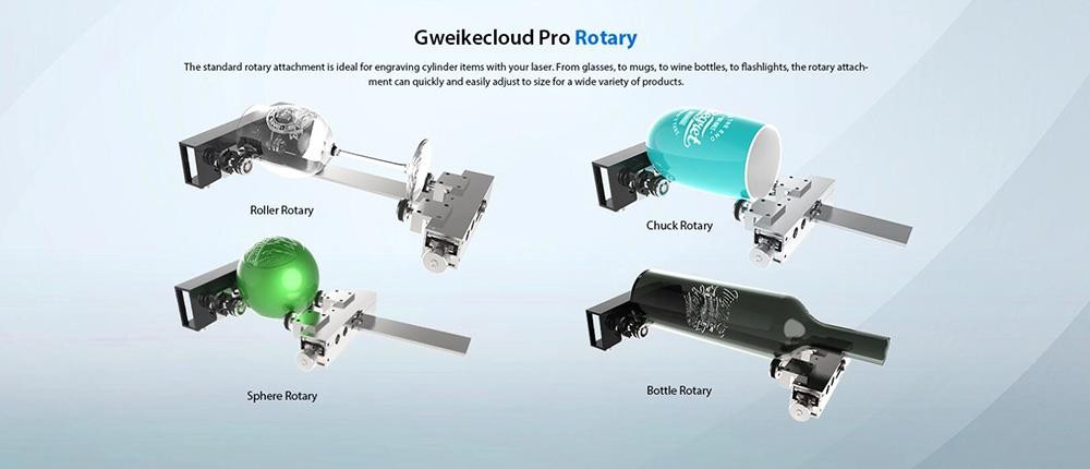 Gweike Cloud Pro 50W Desktop-Lasergravierer & -schneider mit Rotationsrolle, Gravur zylindrischer Objekte, Autofokus, 600mm/s Geschwindigkeit, 0,025mm Pr&auml;zision, WLAN-Steuerung, Panoramakamera, 510*300mm, ohne Luftfilter