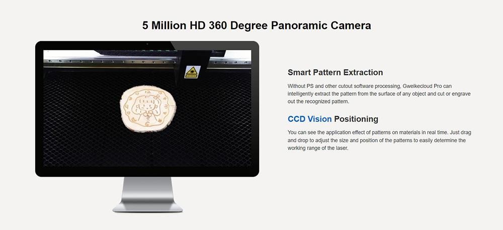 Gweike Cloud Pro 50W Desktop-Lasergravierer & -schneider mit Rotationsrolle, Gravur zylindrischer Objekte, Autofokus, 600mm/s Geschwindigkeit, 0,025mm Pr&auml;zision, WLAN-Steuerung, Panoramakamera, 510*300mm, ohne Luftfilter