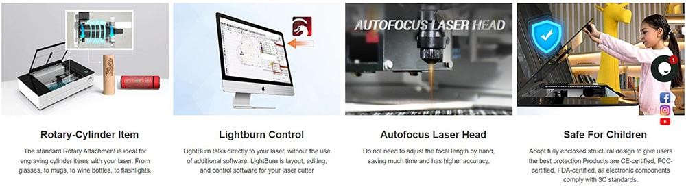 Gweike Cloud Pro 50W Desktop-Lasergravierer & -schneider mit Rotationsrolle, Gravur zylindrischer Objekte, Autofokus, 600mm/s Geschwindigkeit, 0,025mm Pr&auml;zision, WLAN-Steuerung, Panoramakamera, 510*300mm, ohne Luftfilter