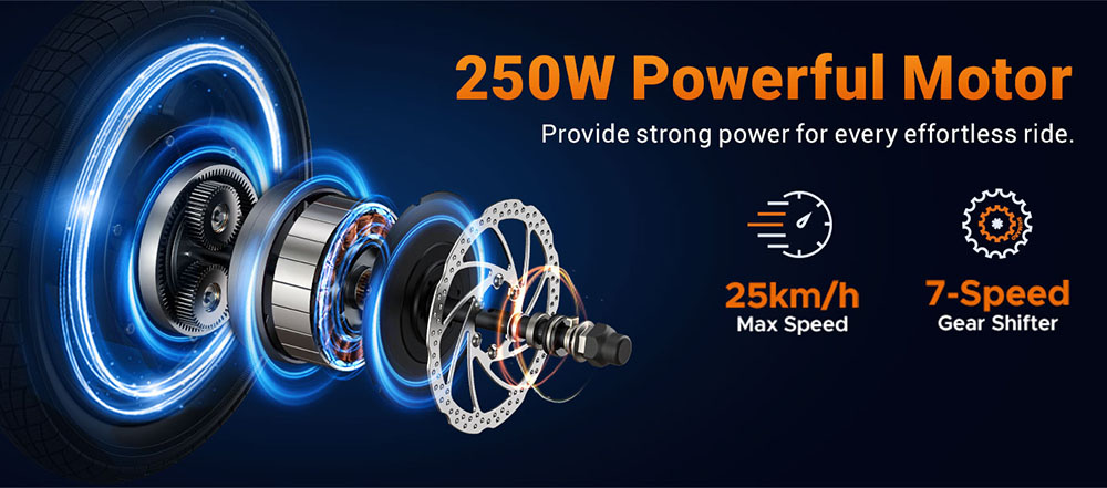 HillMiles Mile 1 elektromos kerékpár, 250 W-os motor, 36 V-os 10,4 Ah-s akkumulátor, 14 colos gumiabroncsok, 25 km/h maximális sebesség, 60 km-es hatótávolság, mechanikus tárcsafékek, első villa felfüggesztés - kék