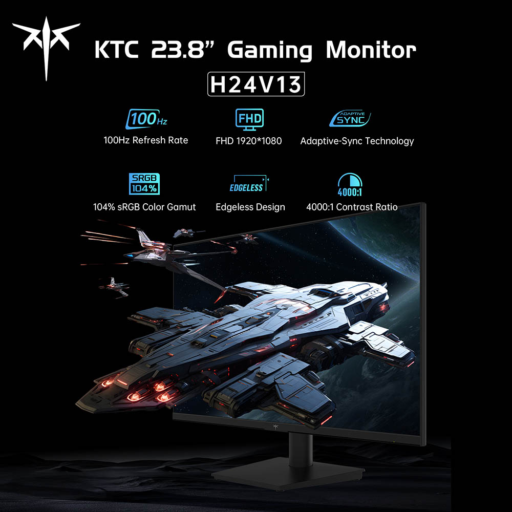 Refurbished KTC H24V13 23.8-inch Gaming Monitor, 1920x1080 16:9 100Hz High Refresh Rate VA Panel, 4000:1 Contrast Ratio, 104% sRGB HDR10 16ms Response Time, Low Blue Light, FreeSync & G-Sync Compatible, HDMI VGA Audio Out
