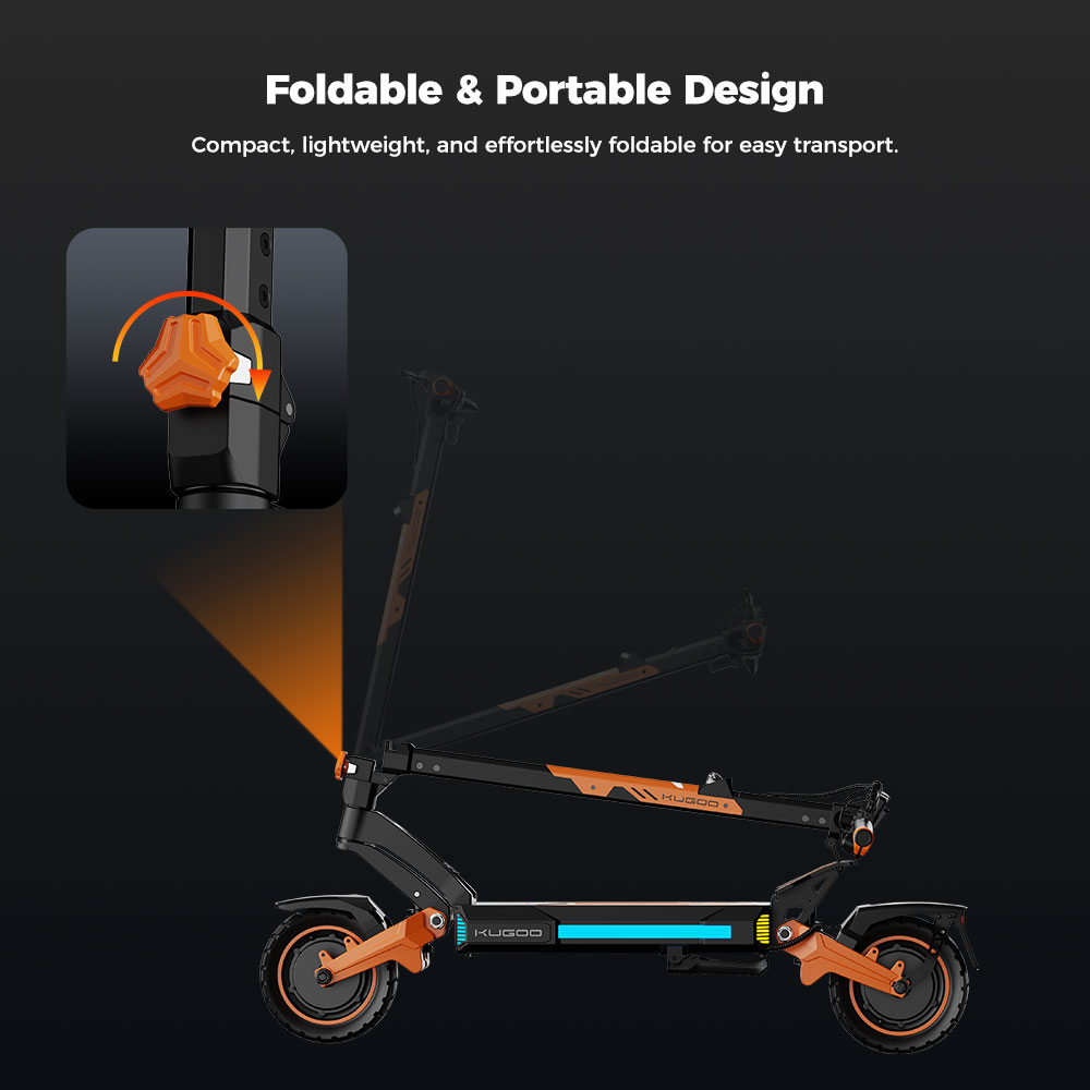 Elektrická kolobežka KUGOO F3 Pro Max, 2*1100W motor, 52V 23,4Ah batéria, 10-palcové pneumatiky, max. rýchlosť 68 km/h, dojazd 95 km, predné a zadné hydraulické kotúčové brzdy, odpruženie kyvného ramena