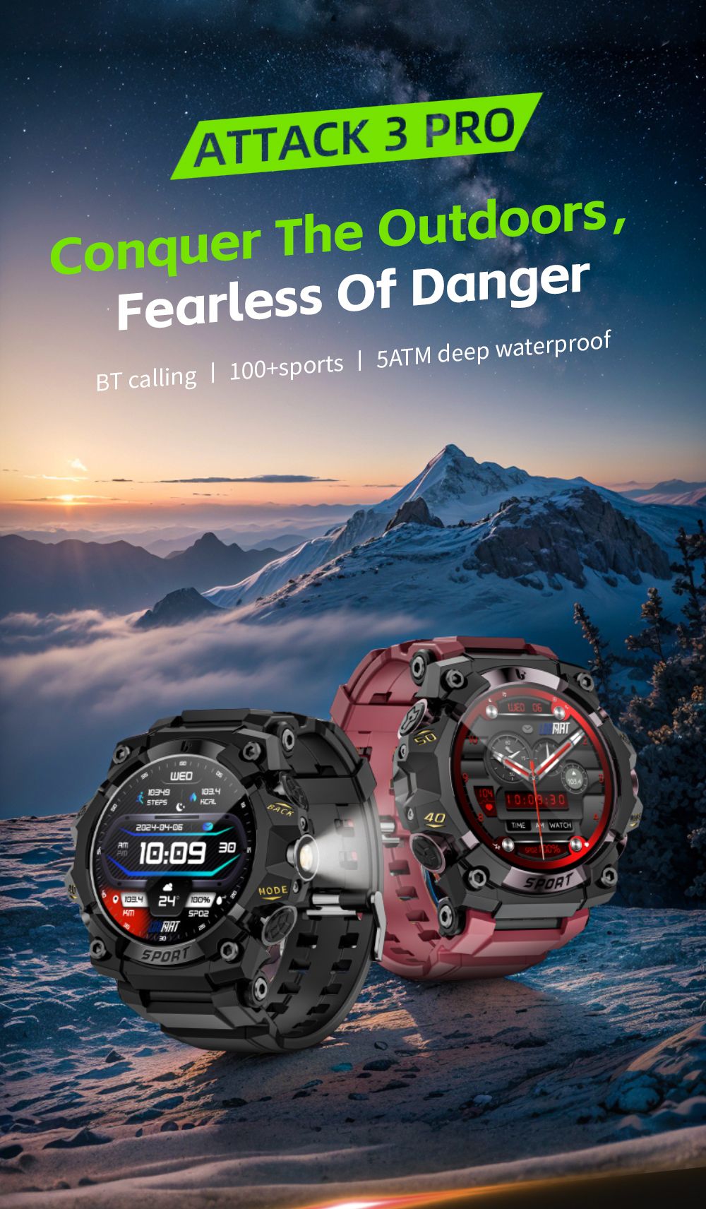 LOKMAT ATTACK 3 Pro Smartwatch, 1.39 inch HD Screen, Bluetooth Calling, Heart Rate Blood Oxygen Monitoring, 100+ Sports Modes, Al Voice Assistant - Black