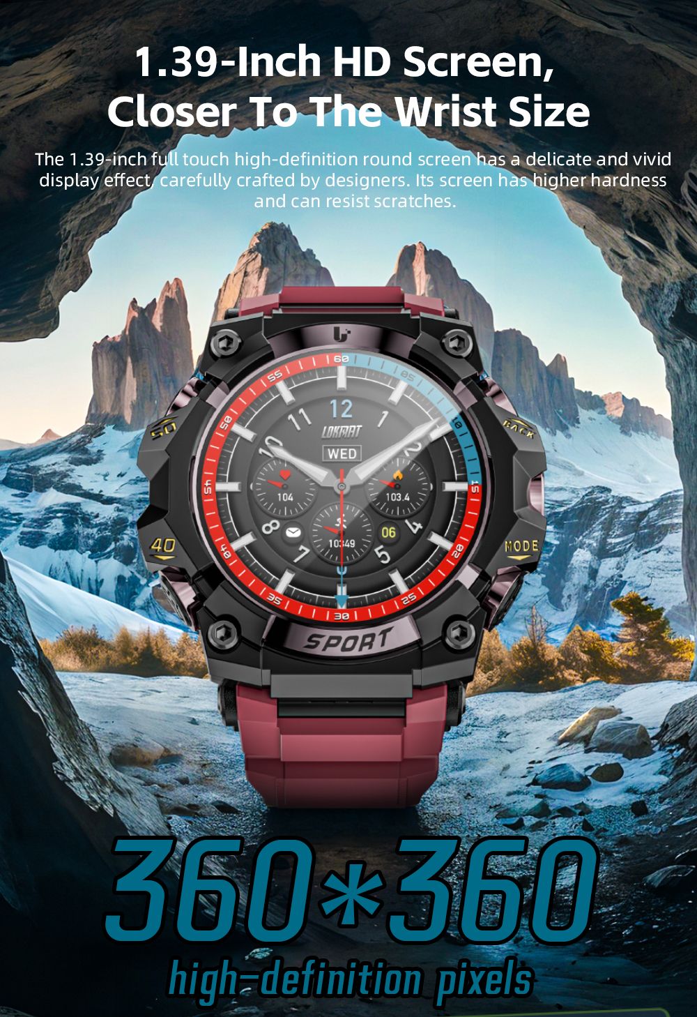 LOKMAT ATTACK 3 Pro Smartwatch, 1.39 inch HD Screen, Bluetooth Calling, Heart Rate Blood Oxygen Monitoring, 100+ Sports Modes, Al Voice Assistant - Black