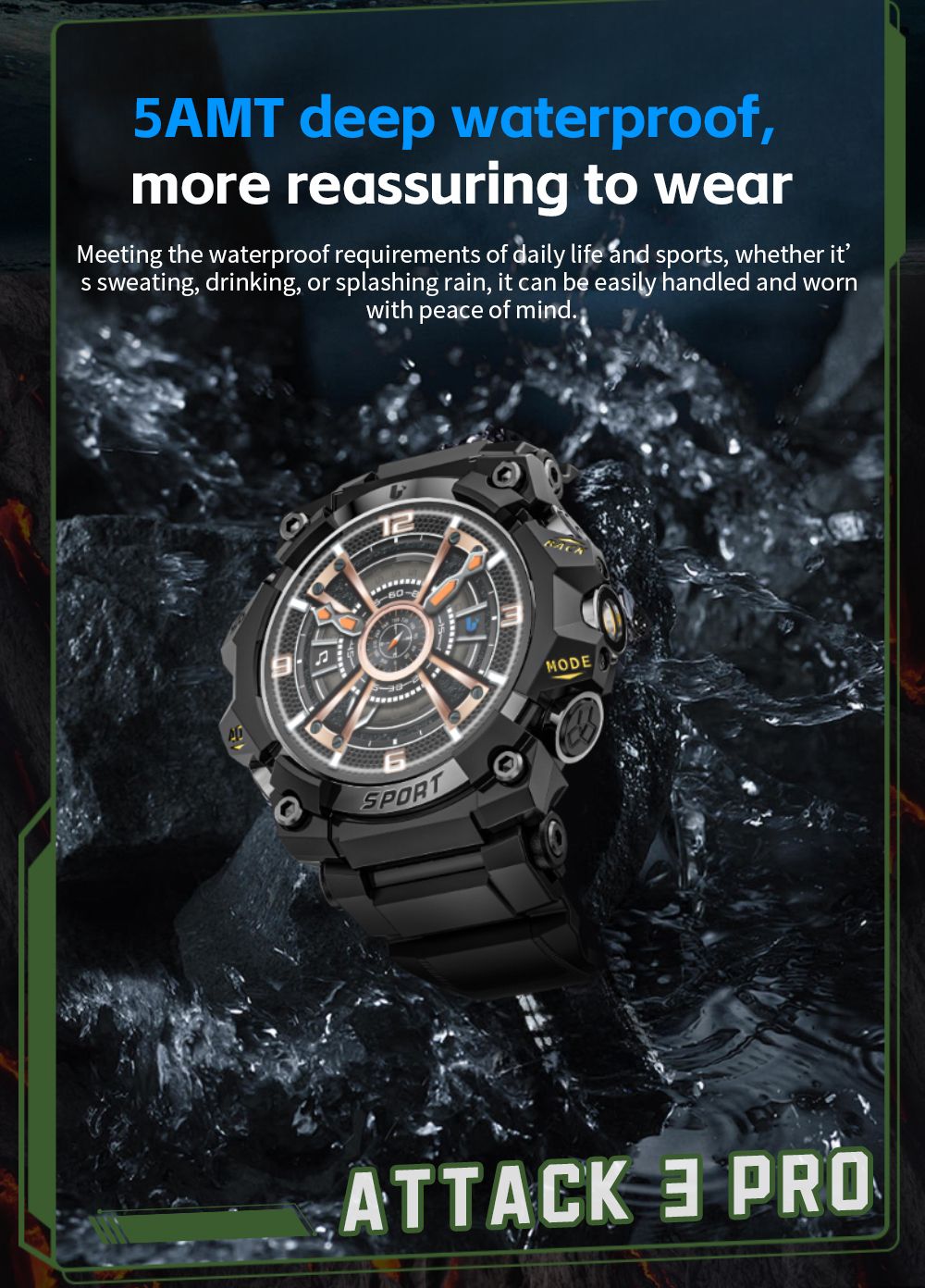 LOKMAT ATTACK 3 Pro Smartwatch, 1.39 inch HD Screen, Bluetooth Calling, Heart Rate Blood Oxygen Monitoring, 100+ Sports Modes, Al Voice Assistant - Black