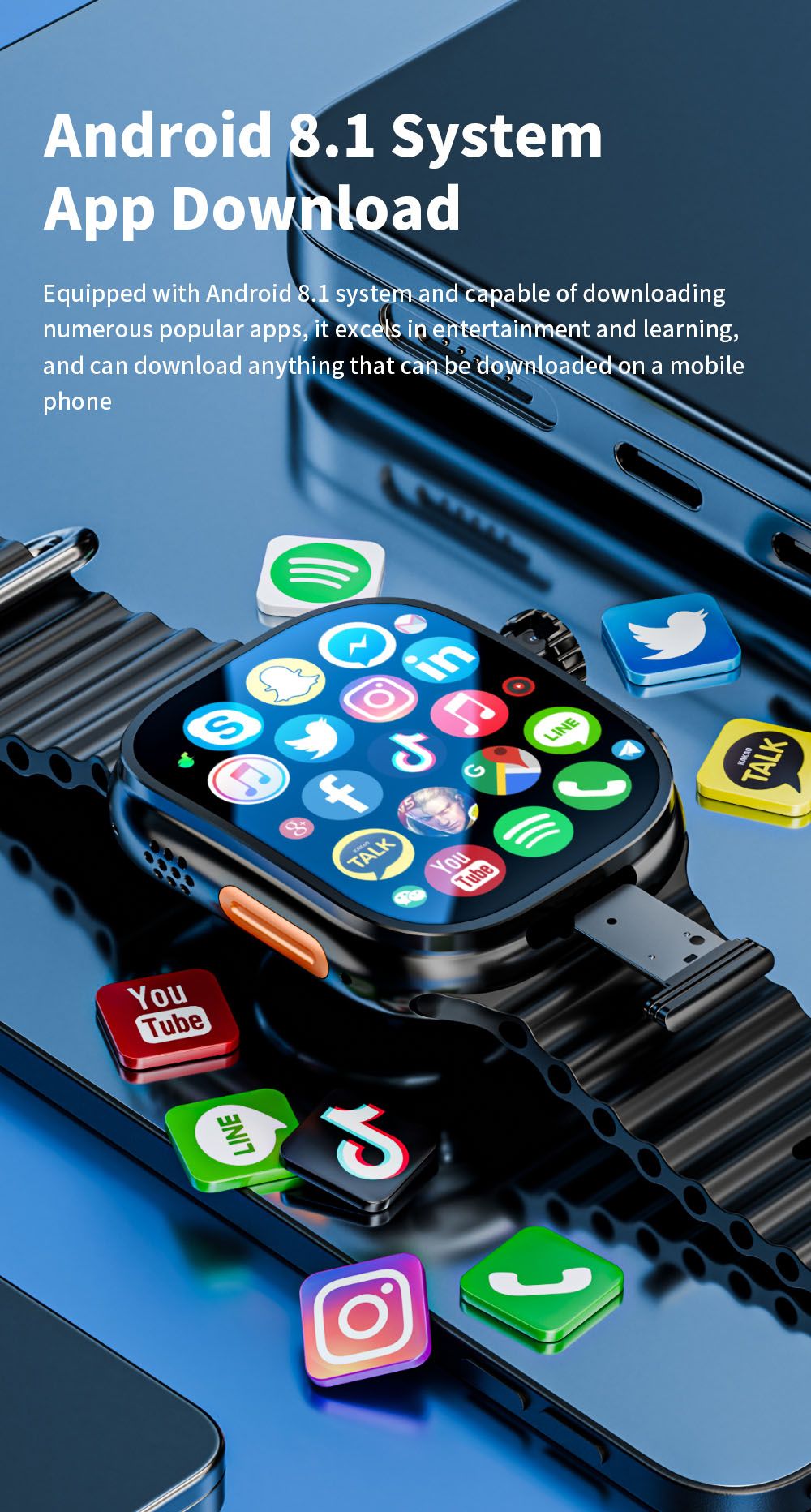 LOKMAT XH12C Smartwatch, 2.06 inch AMOLED Screen, 4G/5G Calling, Health Monitoring - Black Dial