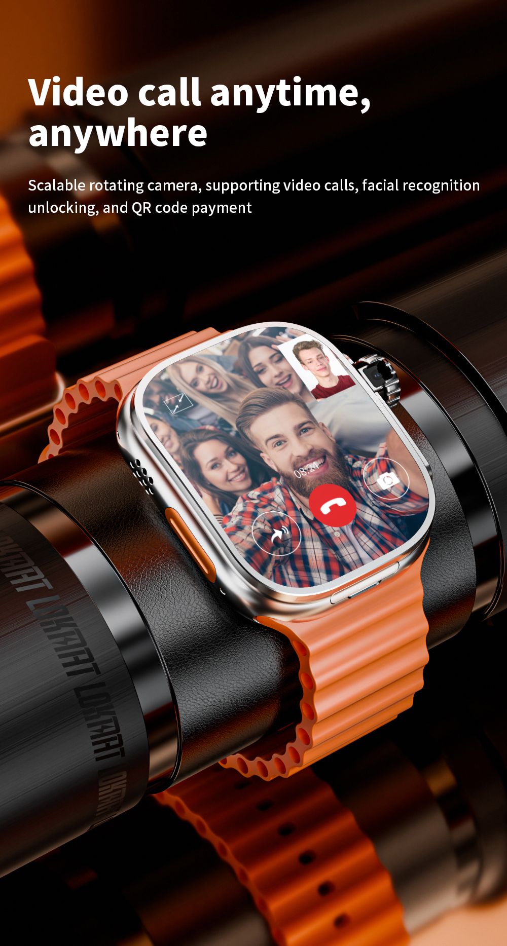 LOKMAT XH12C Smartwatch, 2.06 inch AMOLED Screen, 4G/5G Calling, Health Monitoring - Black Dial