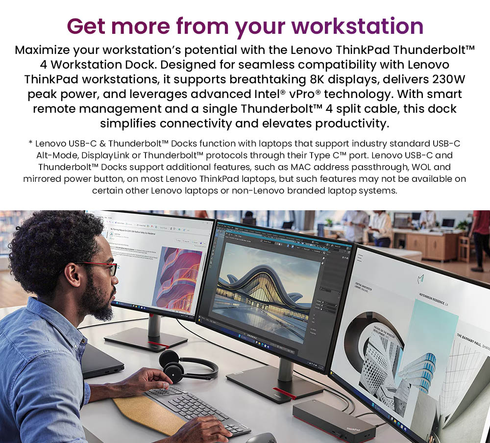 Lenovo ThinkPad USB-C/Thunderbolt 4 Dock, Max 300W Output