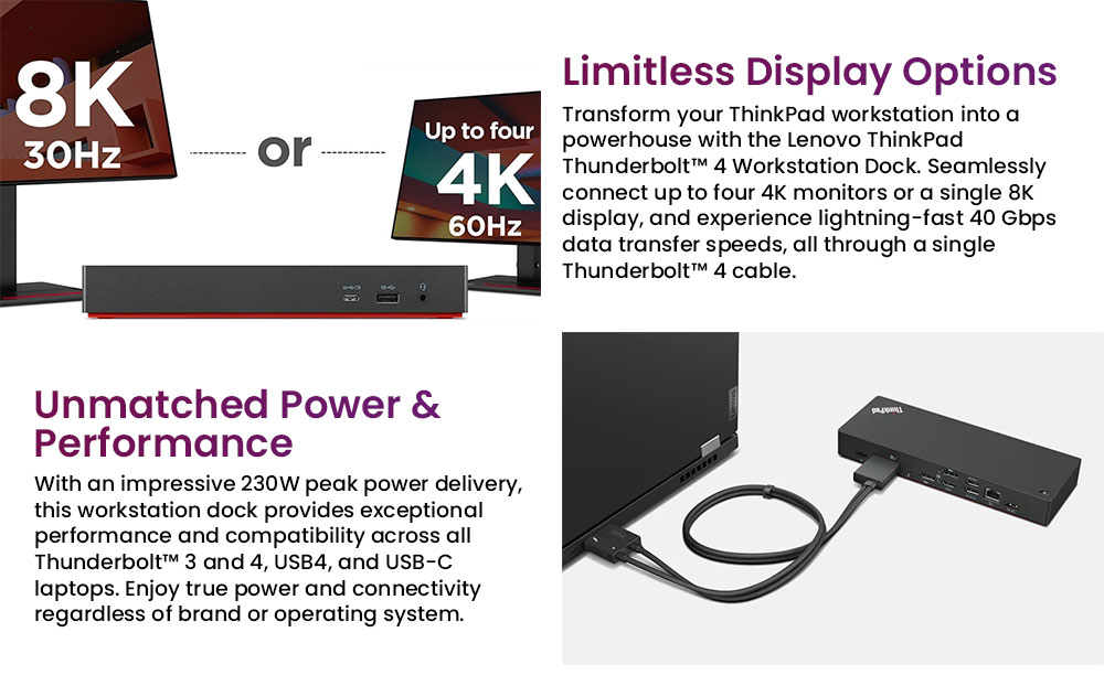 Lenovo ThinkPad USB-C/Thunderbolt 4 Dock, Max 300W Output