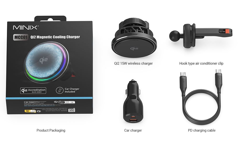 MINIX MCC01 Qi2 Magnetic Cooling Wireless Car Charger