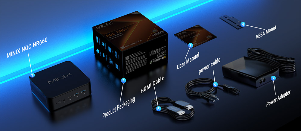 MINIX NGC NR660 Mini PC, jadrá AMD Ryzen 5 6600H Max. 4,5 GHz, 16 GB RAM 512 GB SSD, HDMI+DP+USB-C 4K@60Hz Triple Display, WiFi 6E Bluetooth 5.2, 3*USB 3.2 ,1*USB 2.0, 2*2,5G RJ45, 1*3.5 mm audio jack, s držiakom VESA