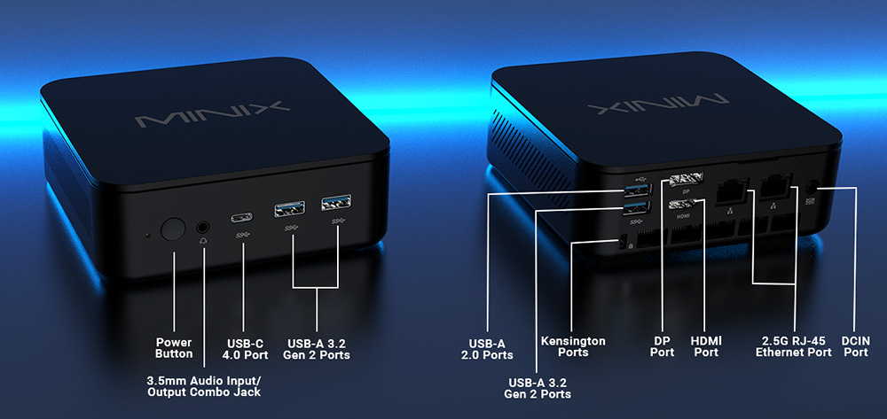 MINIX NGC NR660 Mini PC, AMD Ryzen 5 6600H Jadrá Max. 4.5GHz, 16GB RAM 512GB SSD, trojitý displej HDMI+DP+USB-C 4K@60Hz, WiFi 6E Bluetooth 5.2, 3*USB 3.2 ,1*USB 2.0, 2*2,5G RJ45, 1*3,5mm audio jack, s držiakom VESA