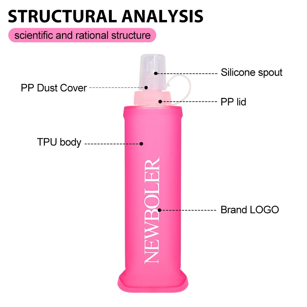 NEWBOLER BOT200 Foldable Soft Water Bottle Portable Sports Bottle - 250ml, Pink