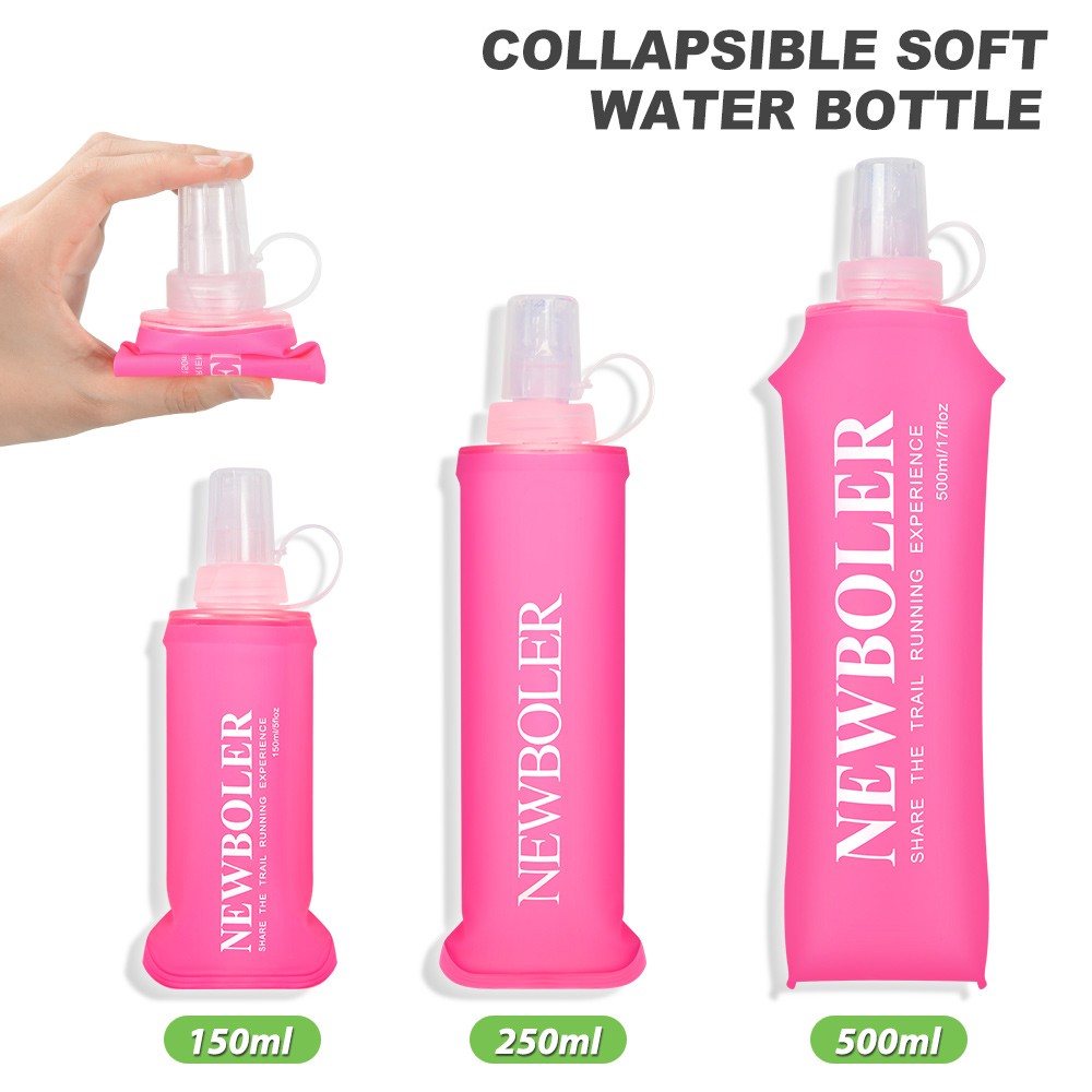 NEWBOLER BOT200 Collapsible Soft Water Bottle Portable Sports Bottle - 500ml, Pink