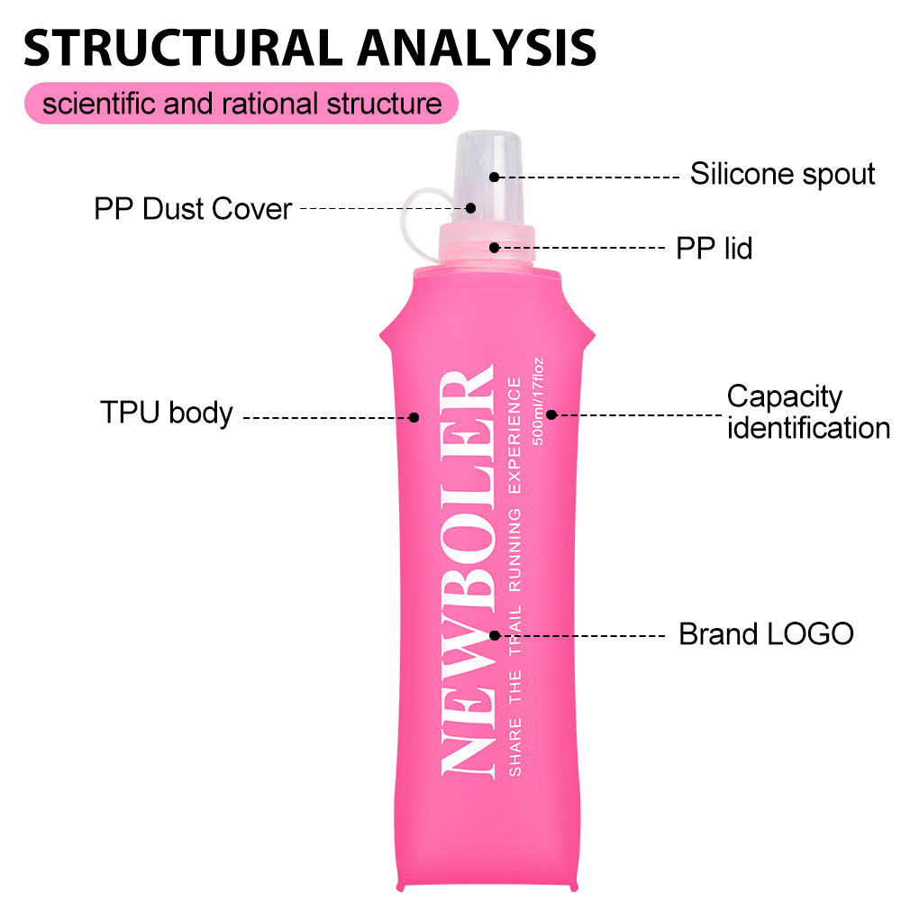 NEWBOLER BOT200 Collapsible Soft Water Bottle Portable Sports Bottle - 500ml, Pink
