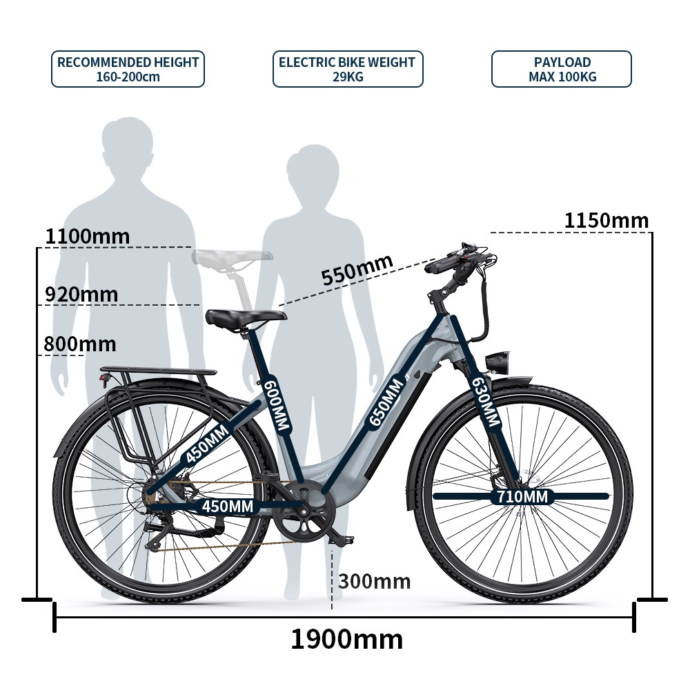 ONESPORT OT05 Pro Elektrobicykel, 250W motor, 36V 22,5Ah batéria, pneumatiky 700*50C, max. rýchlosť 25km/h, dojazd 140km, hydraulické kotúčové brzdy, predná odpružená vidlica, Shimano 7 rýchlostí - sivá