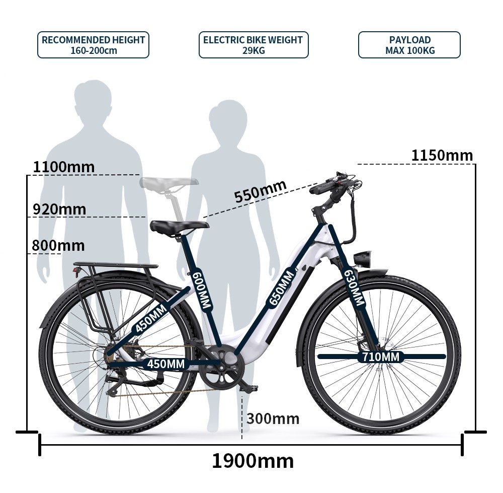 ONESPORT OT05 Pro Elektrobicykel, 250W motor, 36V 22,5Ah batéria, pneumatiky 700*50C, max. rýchlosť 25km/h, dojazd 140km, hydraulické kotúčové brzdy, predná odpružená vidlica, Shimano 7 prevodov - biely