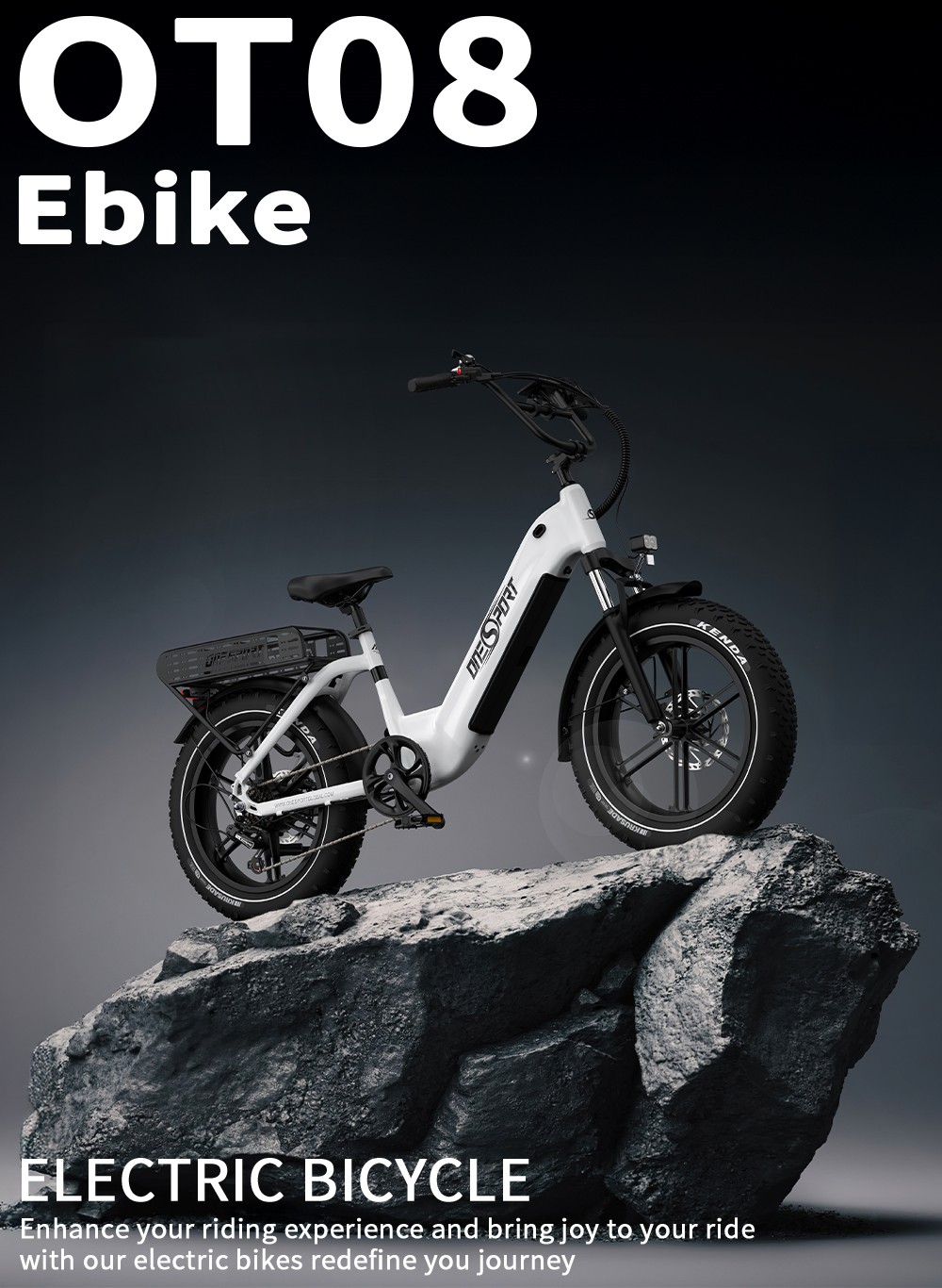 ONESPORT OT08 Electric Bike, 500W Motor, 48V 18Ah Battery, 20*4.0 palcové pneumatiky, max. rýchlosť 25 km/h, max. dojazd 90 km, hydraulické kotúčové brzdy, odpružená vidlica, 7-stupňová prevodovka Shimano - sivá