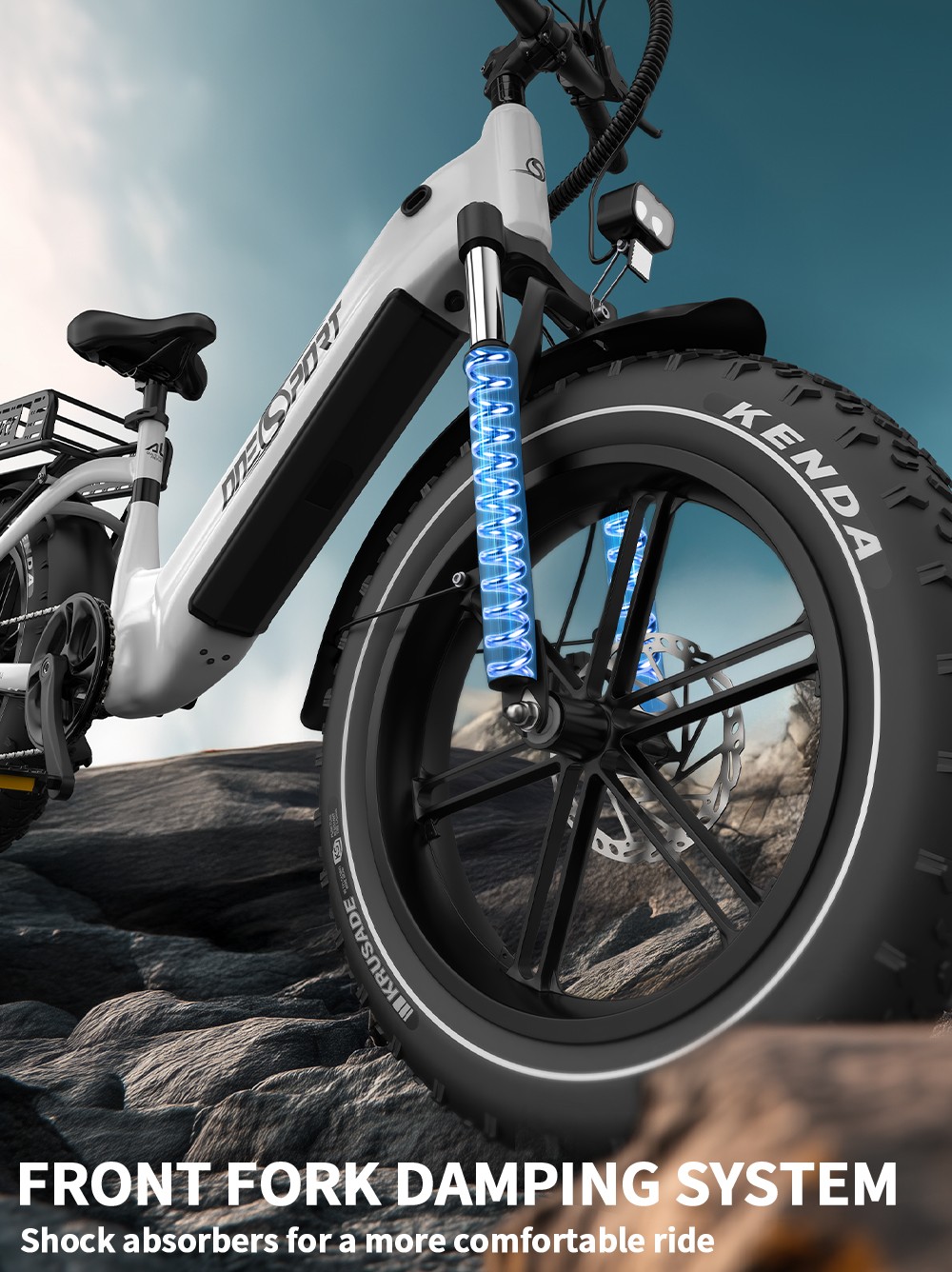 ONESPORT OT08 Electric Bike, 500W Motor, 48V 18Ah Battery, 20*4.0 palcové pneumatiky, max. rýchlosť 25 km/h, max. dojazd 90 km, hydraulické kotúčové brzdy, odpružená vidlica, 7-stupňová prevodovka Shimano - sivá