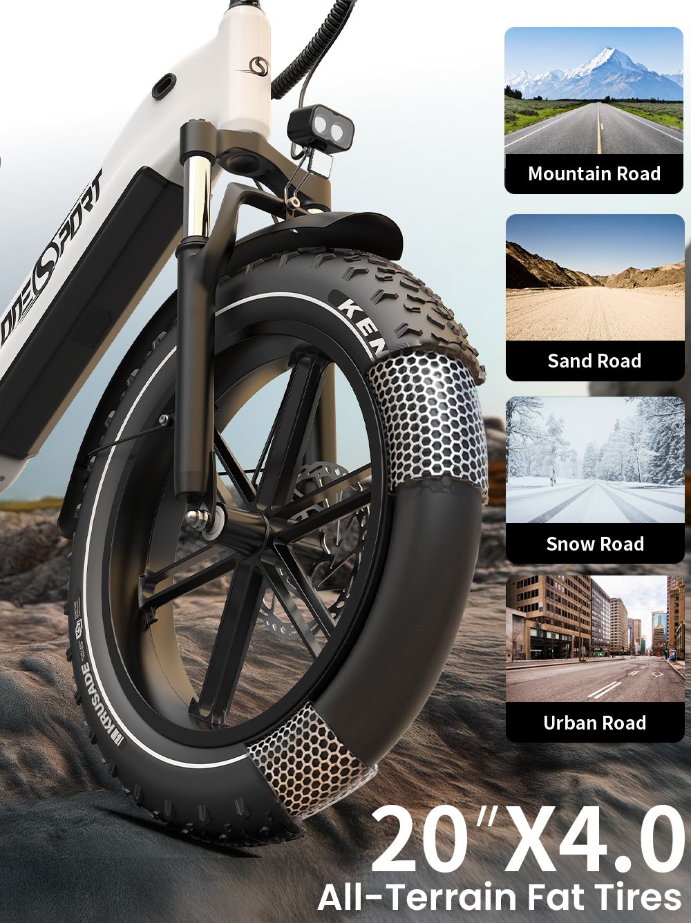 ONESPORT OT08 Electric Bike, 500W Motor, 48V 18Ah Battery, 20*4.0 palcové pneumatiky, max. rýchlosť 25 km/h, max. dojazd 90 km, hydraulické kotúčové brzdy, odpružená vidlica, 7-stupňová prevodovka Shimano - sivá