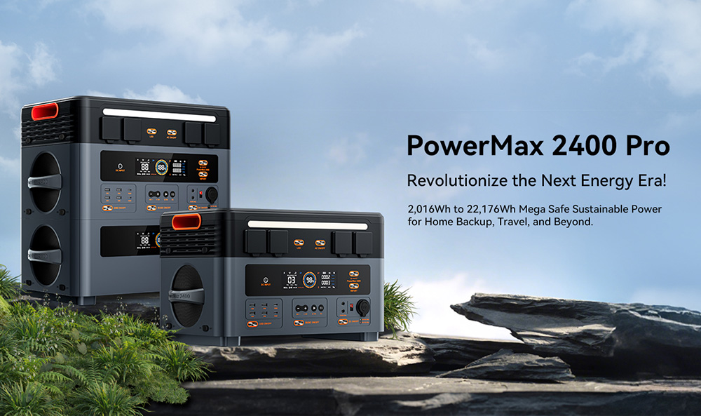 Prenosná elektrocentrála Oscal PowerMax2400 Pro, 2016Wh 2400W vonkajší generátor, 3500+ cyklov LiFePO4, duálne reproduktory, 0-80% v 1.2Hrs, Smart APP