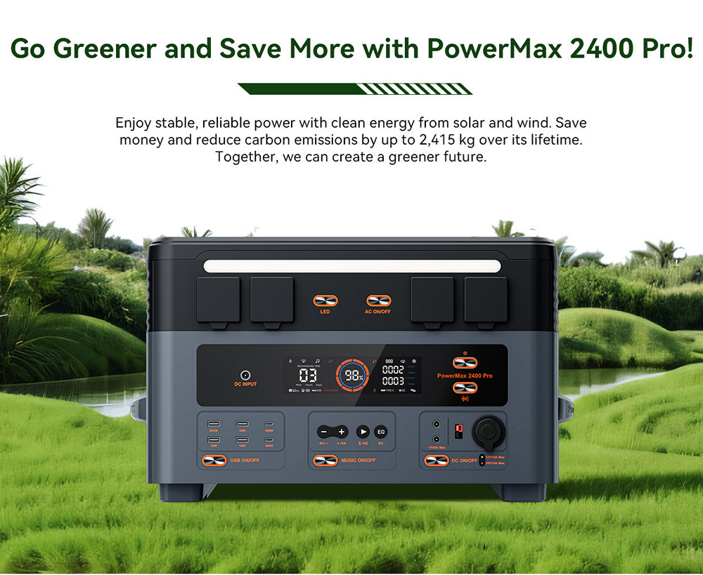 Prenosná elektrocentrála Oscal PowerMax2400 Pro, 2016Wh 2400W vonkajší generátor, 3500+ cyklov LiFePO4, duálne reproduktory, 0-80% v 1.2Hrs, Smart APP
