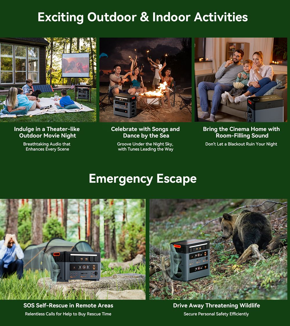 Oscal PowerMax2400 Pro Portable Power Station, 2016Wh 2400W Outdoor Generator, 3500+ Cycles LiFePO4, Dual Speakers, 0-80% in 1.2Hrs, Smart APP