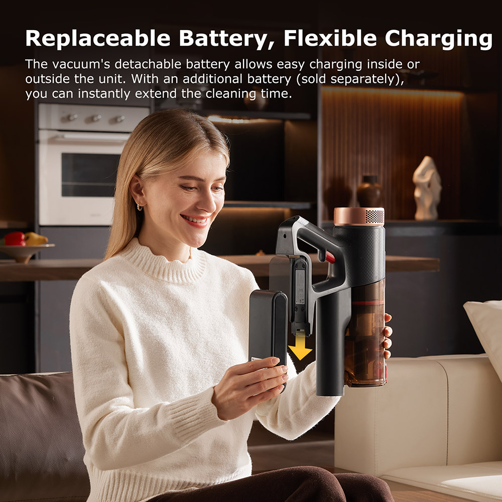 Proscenic P11 Ultra Akku-Staubsauger, 40 kPa Saugleistung, 40 Min. Laufzeit, verwicklungsfreie B&uuml;rste, 4-Lagen-Filtration, gr&uuml;ne LED-Scheinwerfer