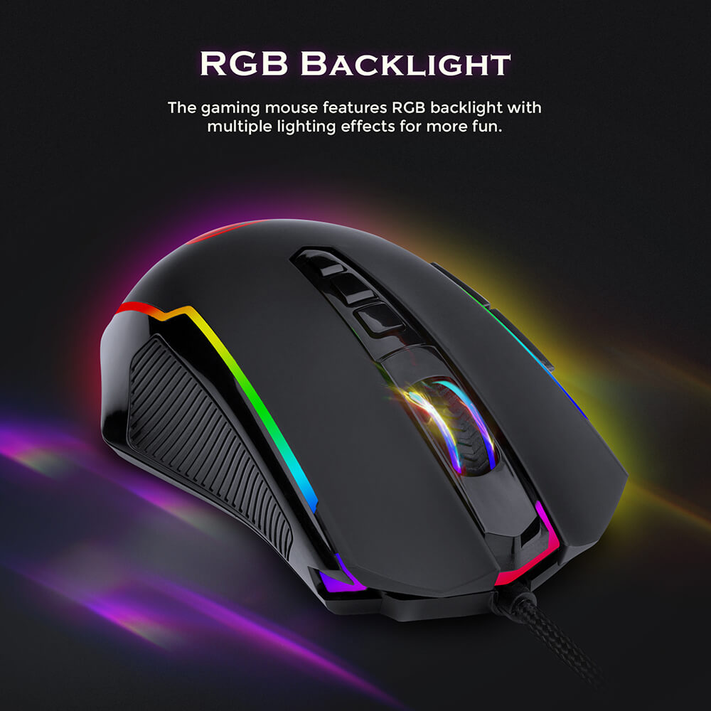 Refurbished Redragon M910-K Ranger Basic RGB Wired Gaming Mouse 8000 DPI 9 Programmable Buttons with Rapid-Fire Button - Black