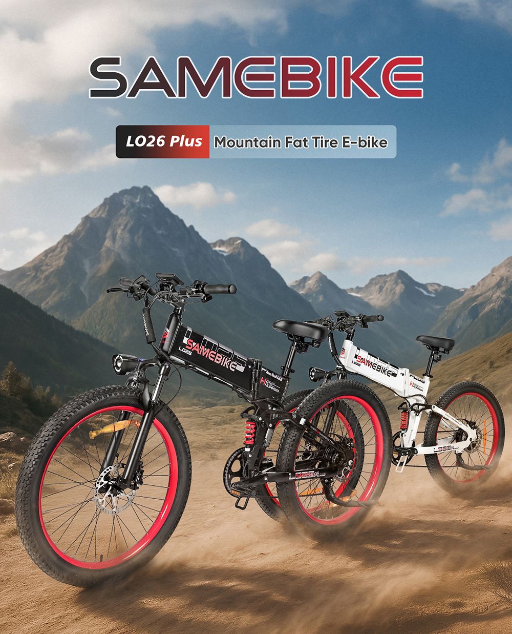 Elektrobicykel SAMEBIKE LO26-Plus, 1000W motor, 48V 15Ah batéria, 26-palcové pneumatiky, max. rýchlosť 45 km/h, dojazd 100 km, hydraulické kotúčové brzdy, dvojité nastaviteľné odpruženie, Shimano 7-rýchlostný - sivý