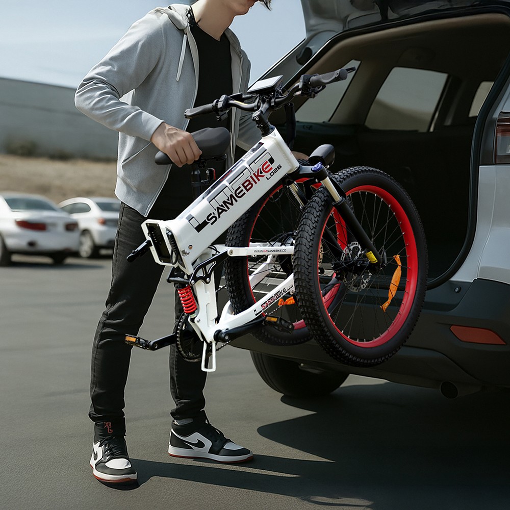 Elektrobicykel SAMEBIKE LO26-Plus, 1000W motor, 48V 15Ah batéria, 26-palcové pneumatiky, max. rýchlosť 45 km/h, dojazd 100 km, hydraulické kotúčové brzdy, dvojité nastaviteľné odpruženie, 7-rýchlostná prevodovka Shimano - sivá