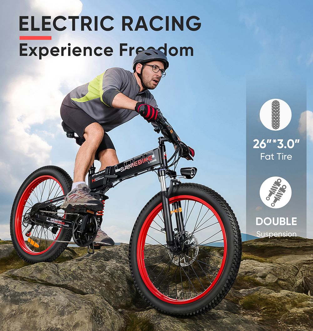 Elektrobicykel SAMEBIKE LO26-Plus, 1000W motor, 48V 15Ah batéria, 26-palcové pneumatiky, max. rýchlosť 45 km/h, dojazd 100 km, hydraulické kotúčové brzdy, dvojité nastaviteľné odpruženie, Shimano 7-rýchlostný - sivý