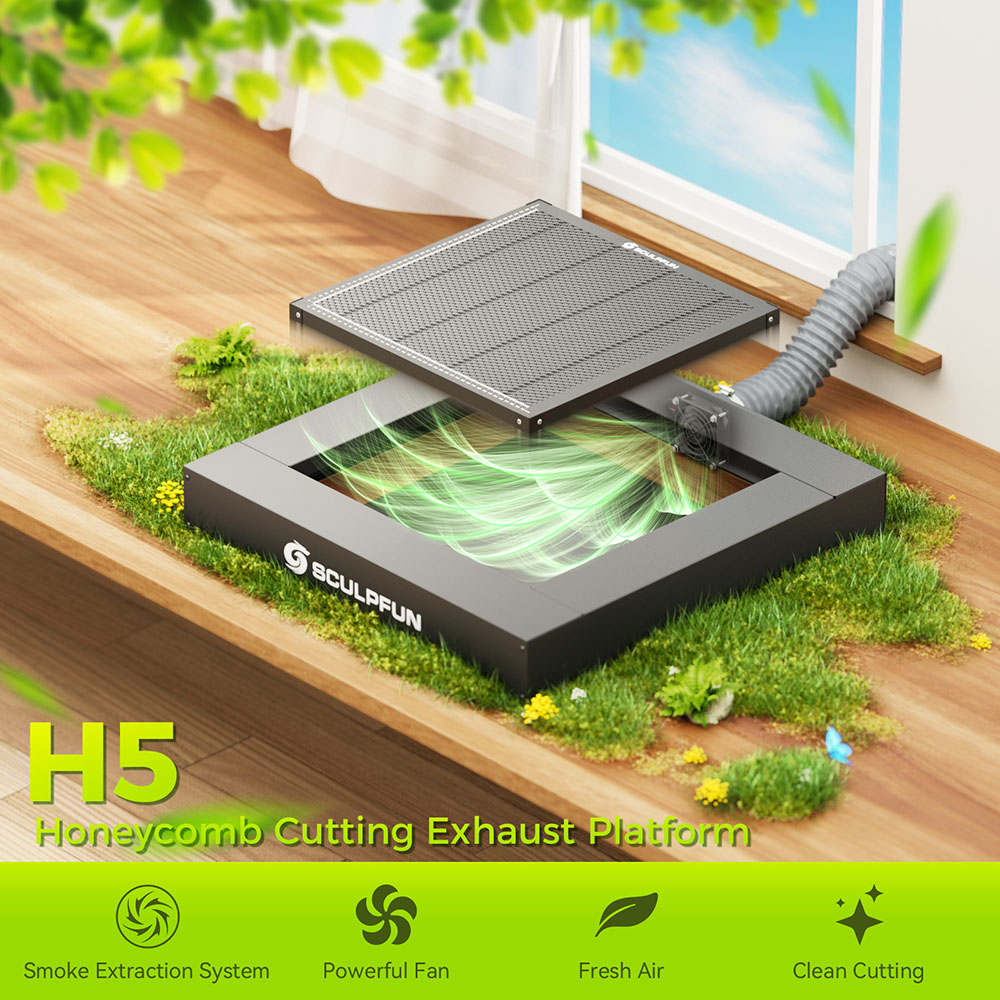 SCULPFUN H5 Gen2 Honeycomb Laser Bed, s ventilátorom na odsávanie výparov, 650*650 mm - zástrčka EÚ