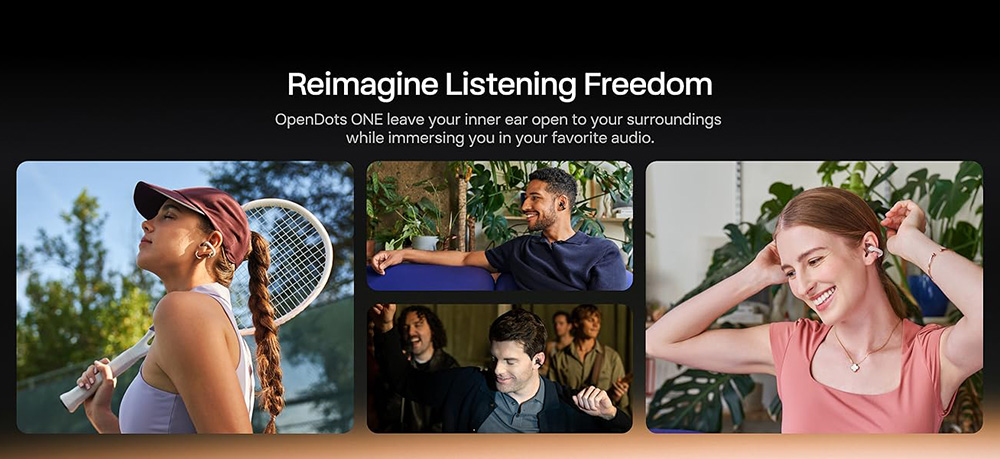 SHOKZ OpenDots ONE Open-ear Earbuds, Dolby Audio, IP54 Water Resistant, Up to 40 Hours Playtime, Multipoint Pairing - Black