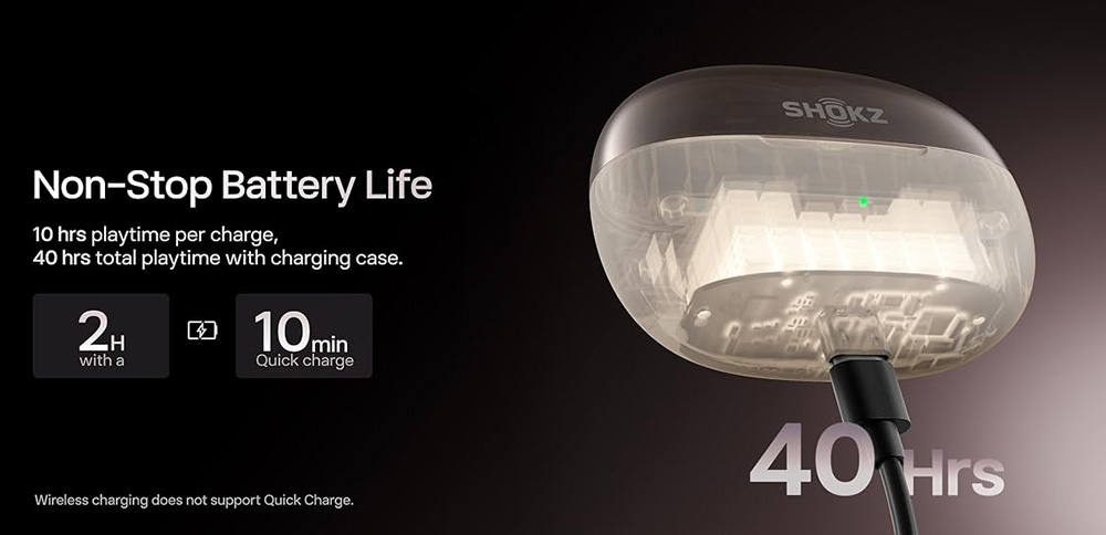 SHOKZ OpenDots ONE Open-ear Earbuds, Dolby Audio, IP54 Water Resistant, Up to 40 Hours Playtime, Multipoint Pairing - Black