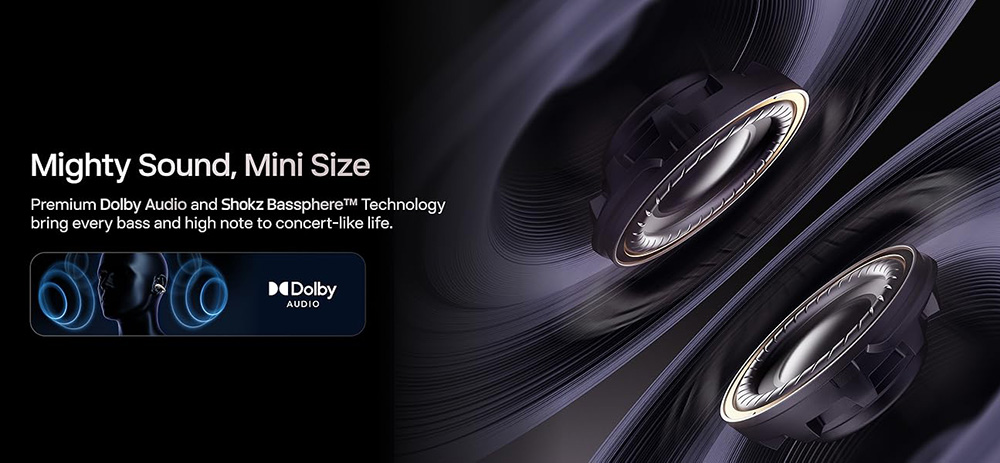 SHOKZ OpenDots ONE Open-ear Earbuds, Dolby Audio, IP54 Water Resistant, Up to 40 Hours Playtime, Multipoint Pairing - Black