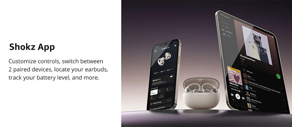 SHOKZ OpenDots ONE Open-ear Earbuds, Dolby Audio, IP54 Water Resistant, Up to 40 Hours Playtime, Multipoint Pairing - Grey