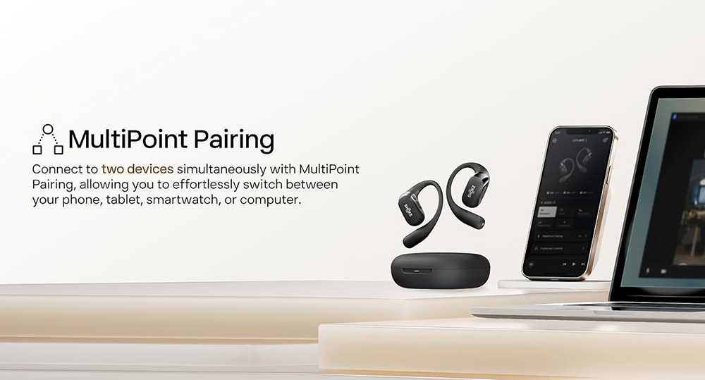 SHOKZ OpenFit 2 Open-ear Earbuds, True Wireless Bluetooth Earphones, Up 48 Hours of Playtime, IP55 Water-Resistant, Bluetooth 5.4 - Black