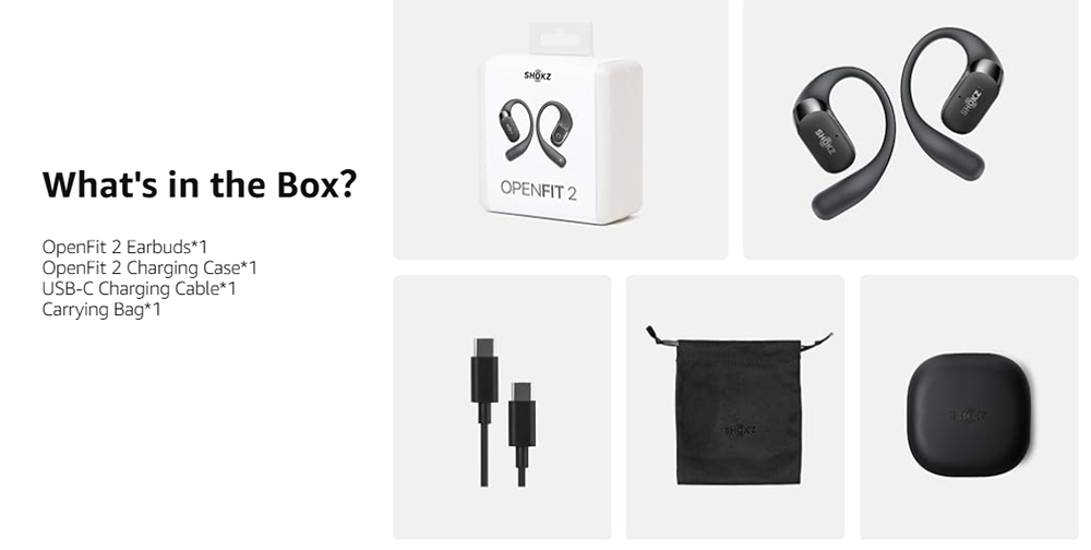 SHOKZ OpenFit 2 Open-ear Earbuds, True Wireless Bluetooth Earphones, Up 48 Hours of Playtime, IP55 Water-Resistant, Bluetooth 5.4 - Black