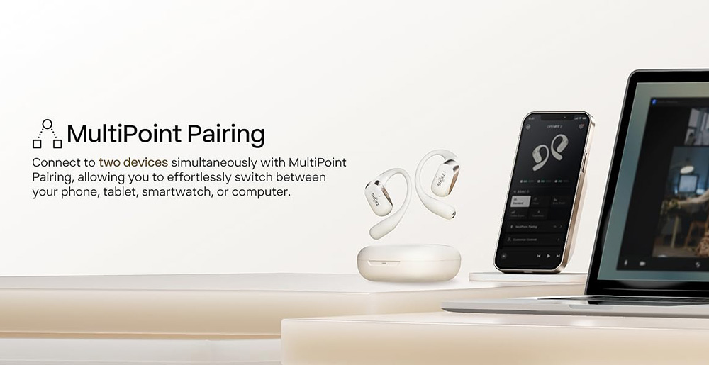 SHOKZ OpenFit 2 Open-ear Earbuds, True Wireless Bluetooth Earphones, Up 48 Hours of Playtime, IP55 Water-Resistant, Bluetooth 5.4 - White