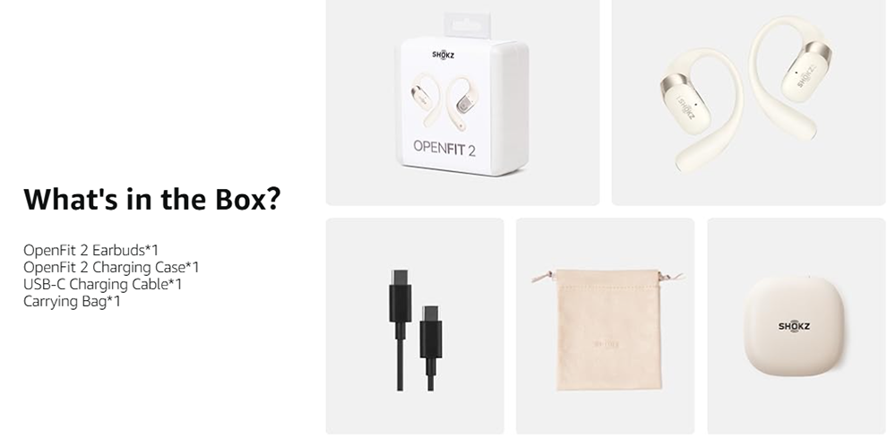 SHOKZ OpenFit 2 Open-ear Earbuds, True Wireless Bluetooth Earphones, Up 48 Hours of Playtime, IP55 Water-Resistant, Bluetooth 5.4 - White