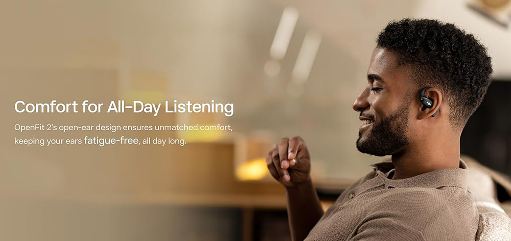 SHOKZ OpenFit 2 Open-ear Earbuds, True Wireless Bluetooth Earphones, Up 48 Hours of Playtime, IP55 Water-Resistant, Bluetooth 5.4 - White