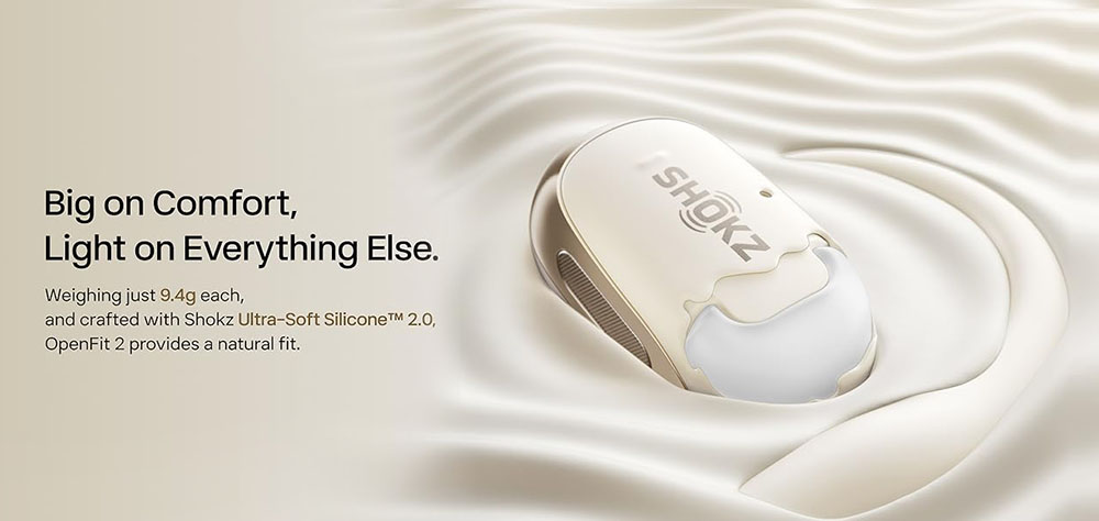 SHOKZ OpenFit 2 Open-ear Earbuds, True Wireless Bluetooth Earphones, Up 48 Hours of Playtime, IP55 Water-Resistant, Bluetooth 5.4 - White