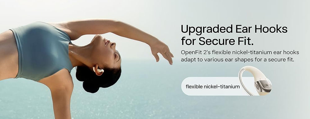 SHOKZ OpenFit 2 Open-ear Earbuds, True Wireless Bluetooth Earphones, Up 48 Hours of Playtime, IP55 Water-Resistant, Bluetooth 5.4 - White