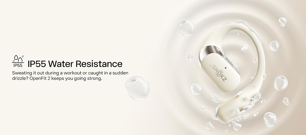 SHOKZ OpenFit 2 Open-ear Earbuds, True Wireless Bluetooth Earphones, Up 48 Hours of Playtime, IP55 Water-Resistant, Bluetooth 5.4 - White