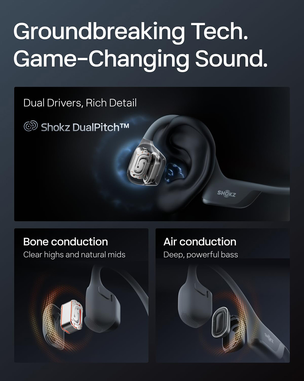 SHOKZ OpenRun Pro 2 Open-ear Earbuds, Bone Conduction Sport Headphones - Black