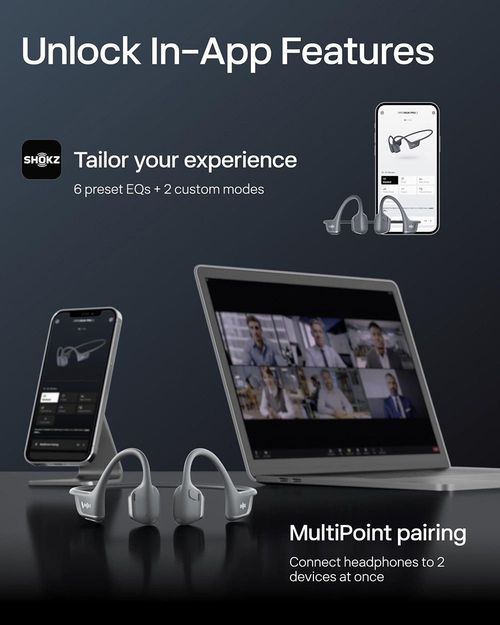 SHOKZ OpenRun Pro 2 Open-ear Earbuds, Bone Conduction Sport Headphones - Black