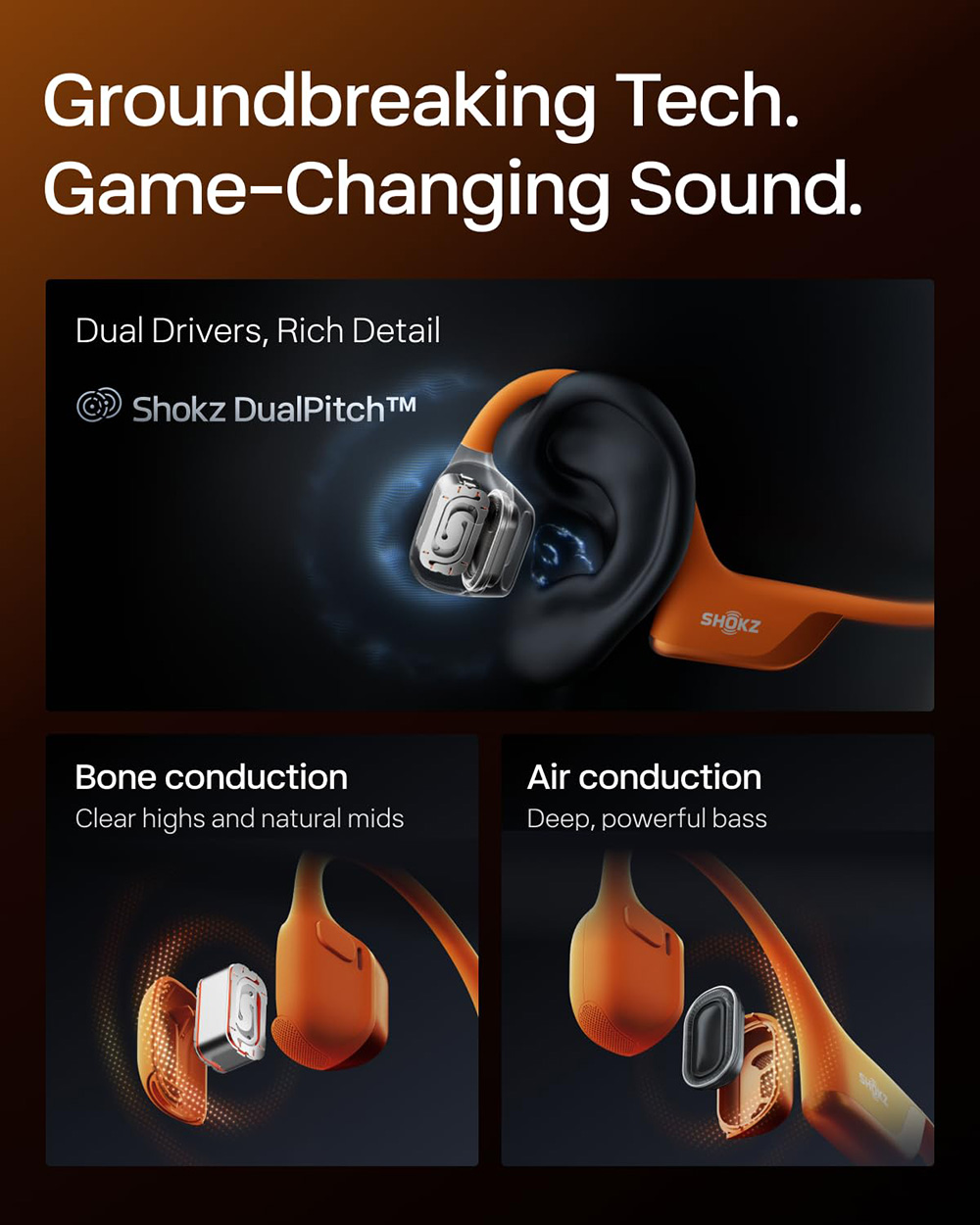 SHOKZ OpenRun Pro 2 Open-ear Earbuds, Bone Conduction Sport Headphones - Orange