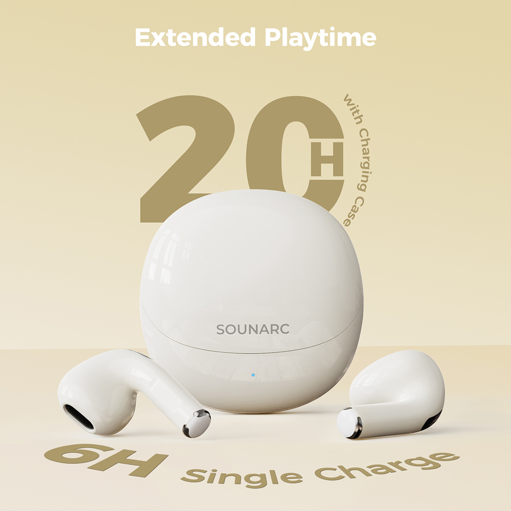 SOUNARC Q3 Ohrh&ouml;rer, Bluetooth 5.3, IPX5 wasserdicht, bis zu 20 Stunden Spielzeit &ndash; Beige