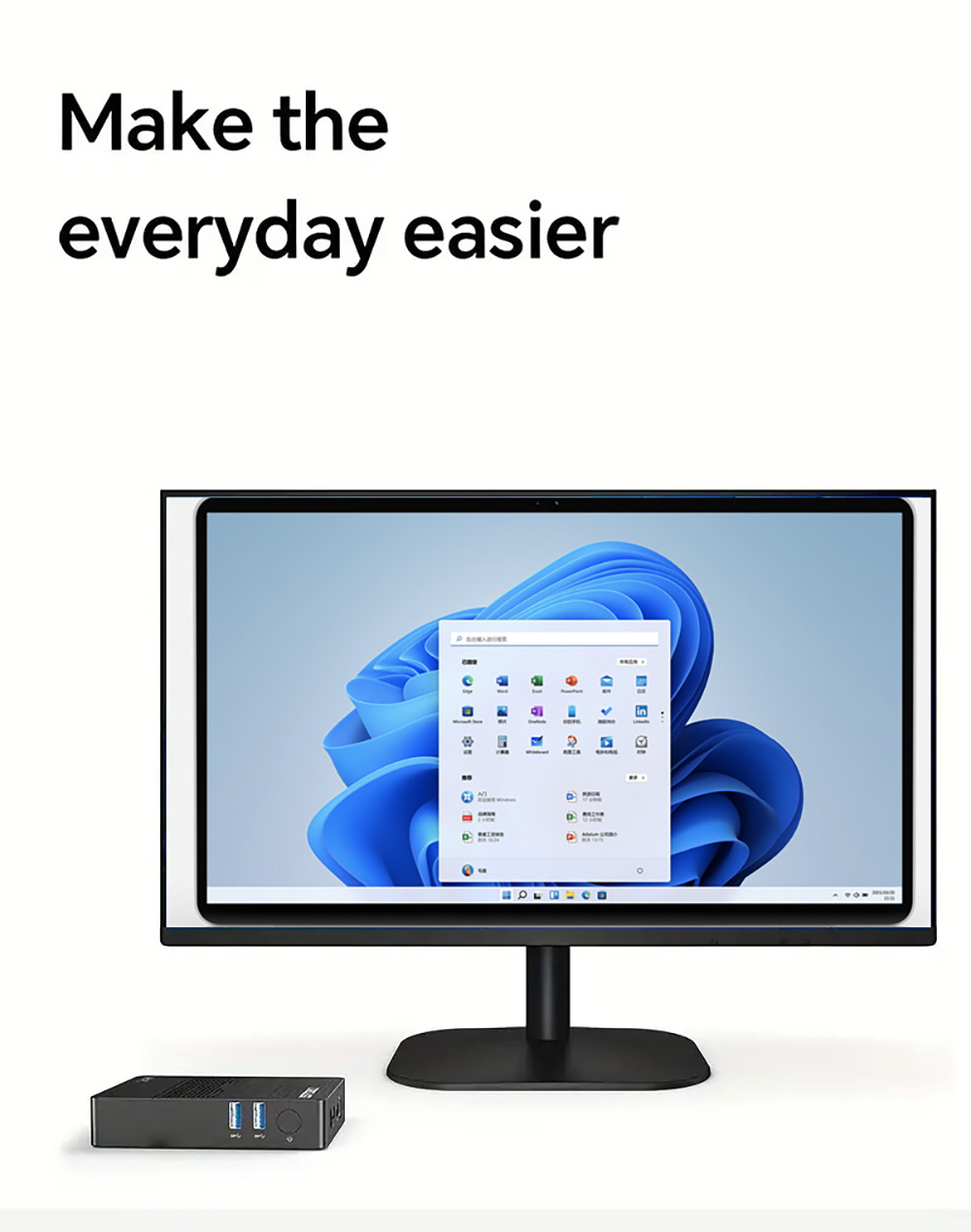 SOYO M2 Air Mini PC, Intel N4000 2 c&oelig;urs, 2,6 GHz max., 6 Go de RAM, SSD 128 Go, double &eacute;cran HDMI+VGA, Wi-Fi 5, Bluetooth 4.2, 3 ports USB 3.2, 1 lecteur de carte TF, 1 prise casque 3,5 mm, 1 port RJ45